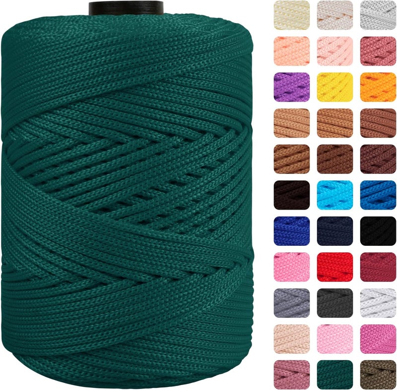 CAMAL Polypropylene Cord 3mm 185 Yards Colorful Polyester Yarn Handmade Knitting Thread Macrame Cord 3mm for Crochet Bags, DIY Crafts, Plant Hangers, Making Macrame Project(Light Dark Green) - Image 1